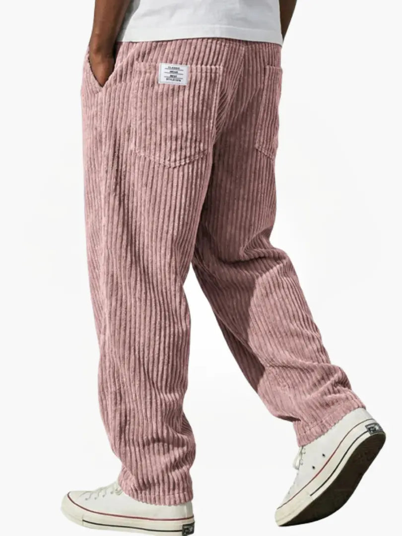 Men's Relaxed Corduroy Pants with Adjustable Drawstring Waist & Back Pockets