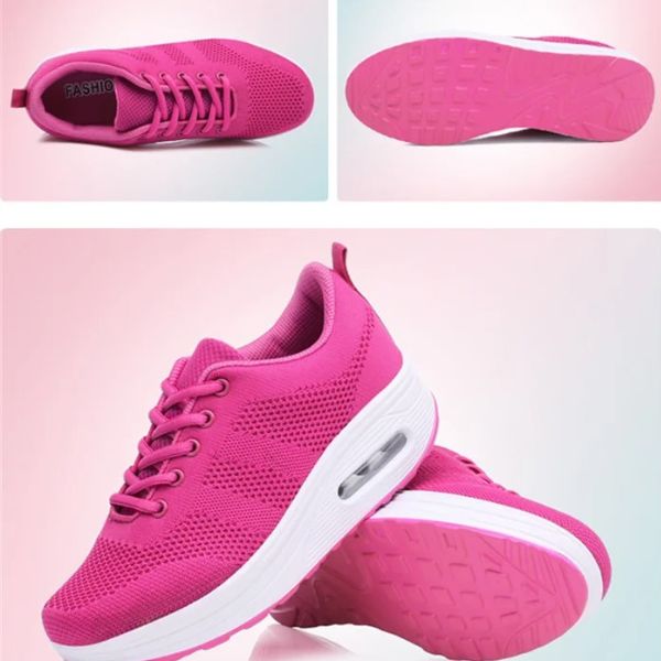 Fuchsia Pink Women's Mesh Sneakers with Lace-Up Closure & Air Cushion Sole