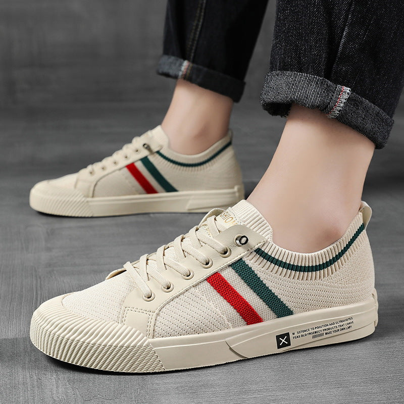 Men's Striped Canvas Sneakers — Griffin Lace-Up Low-Top Casual