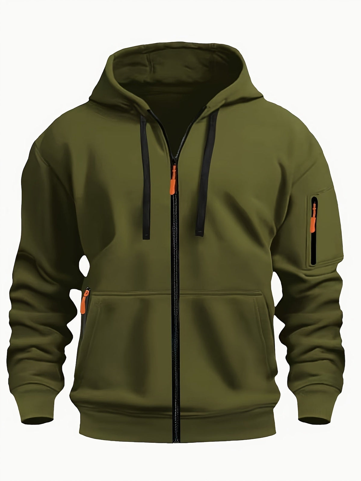 Men's Hooded Jacket with Zip-Up Front & Multi-Pocket Design