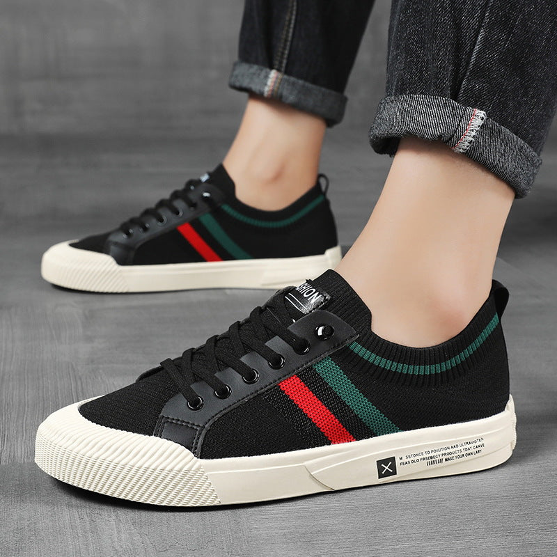 Men's Striped Canvas Sneakers — Griffin Lace-Up Low-Top Casual