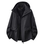 Black Women's Outdoor Jacket with Detachable Fleece Liner & Adjustable Hood