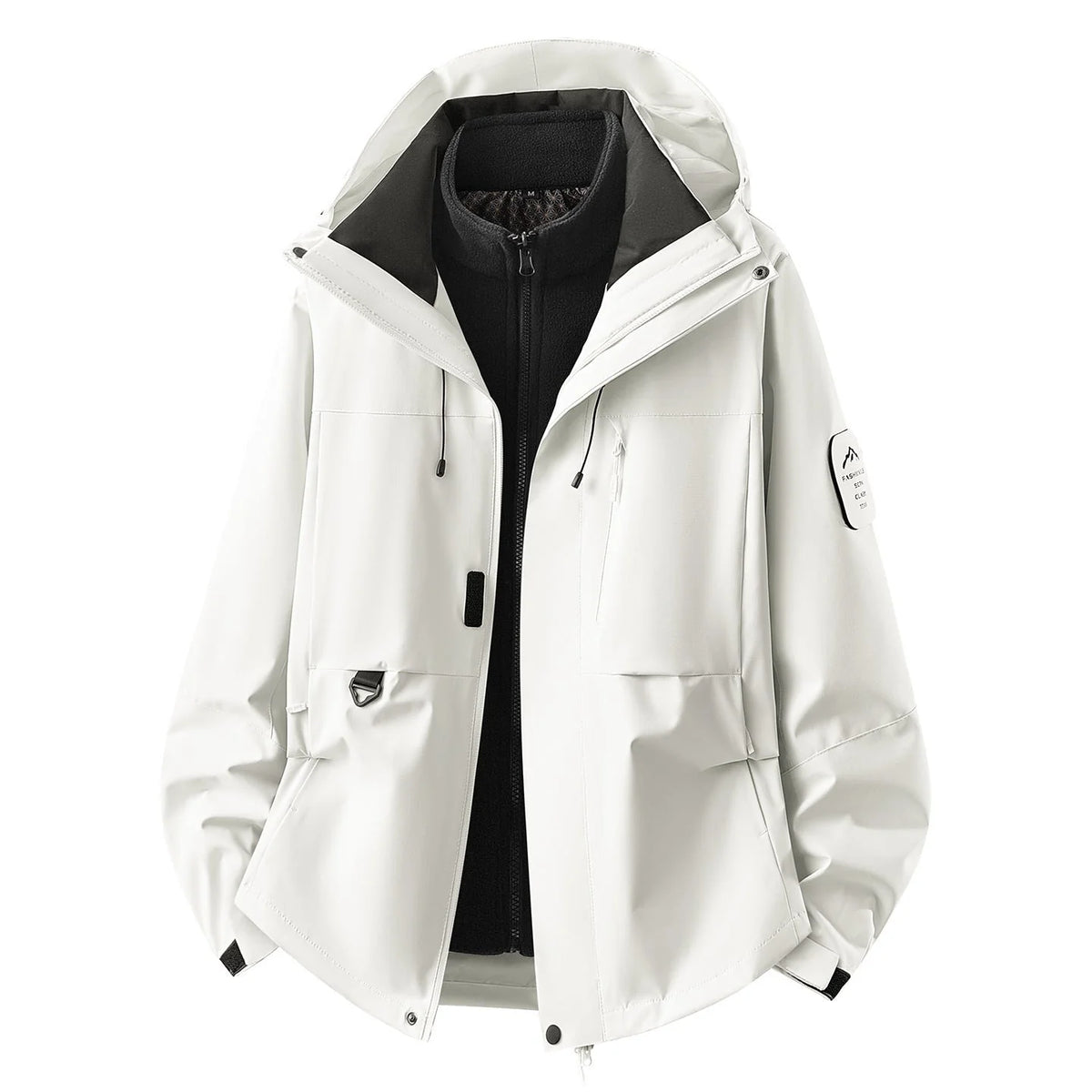 Ivory Women's Outdoor Jacket with Detachable Fleece Liner & Adjustable Hood - Front Open Studio
