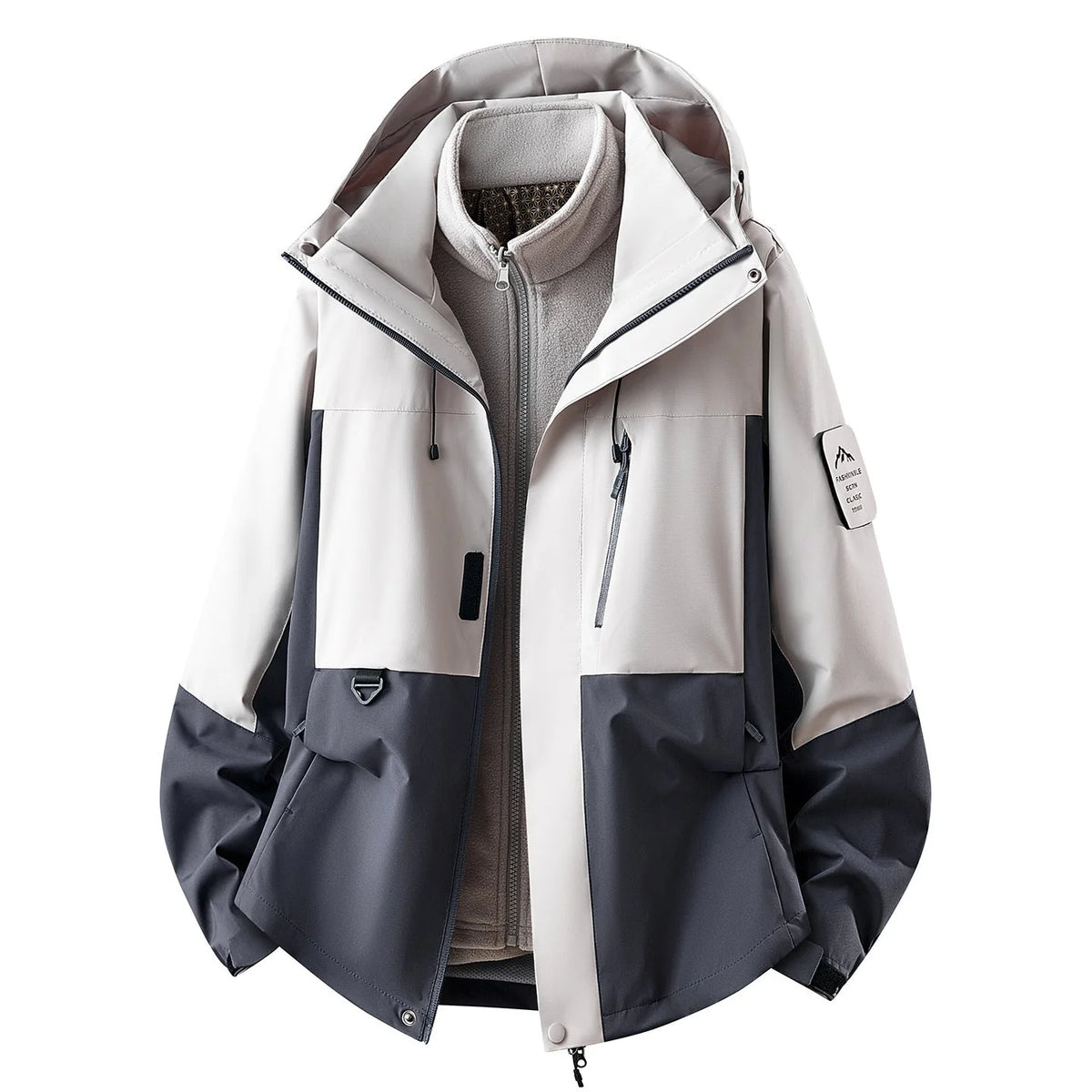 Light Grey Women's Outdoor Jacket with Detachable Fleece Liner & Adjustable Hood