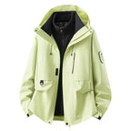 Yellow Women's Outdoor Jacket with Detachable Fleece Liner & Adjustable Hood - Front Open Lightweight