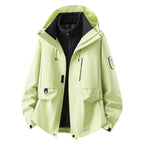 Women's Outdoor Jacket with Detachable Fleece Liner & Adjustable Hood - Front Open Zip Detail