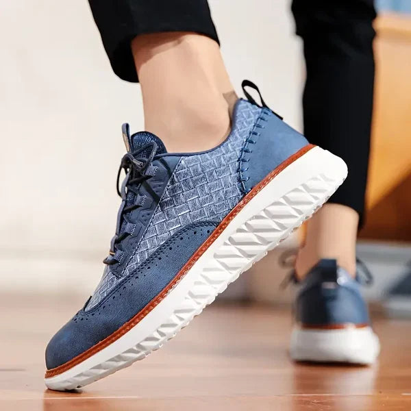 Men's Woven Leather Brogue Sneakers — Jenny Cushioned Lightweight Lace-Up