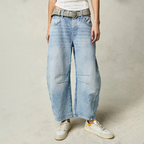 Light Blue Women's High-Waisted Barrel Leg Jeans — Dot Denim Curved-Seam Relaxed