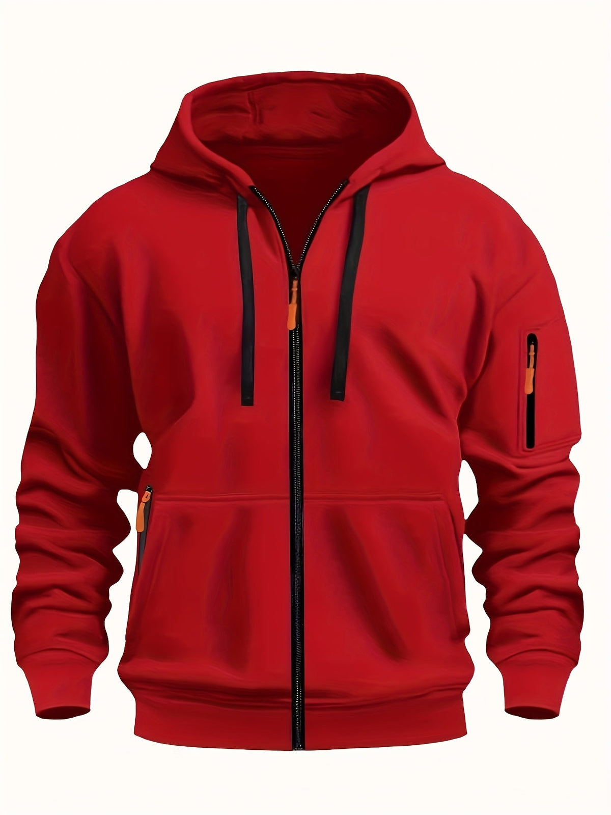 Men's Hooded Jacket with Zip-Up Front & Multi-Pocket Design
