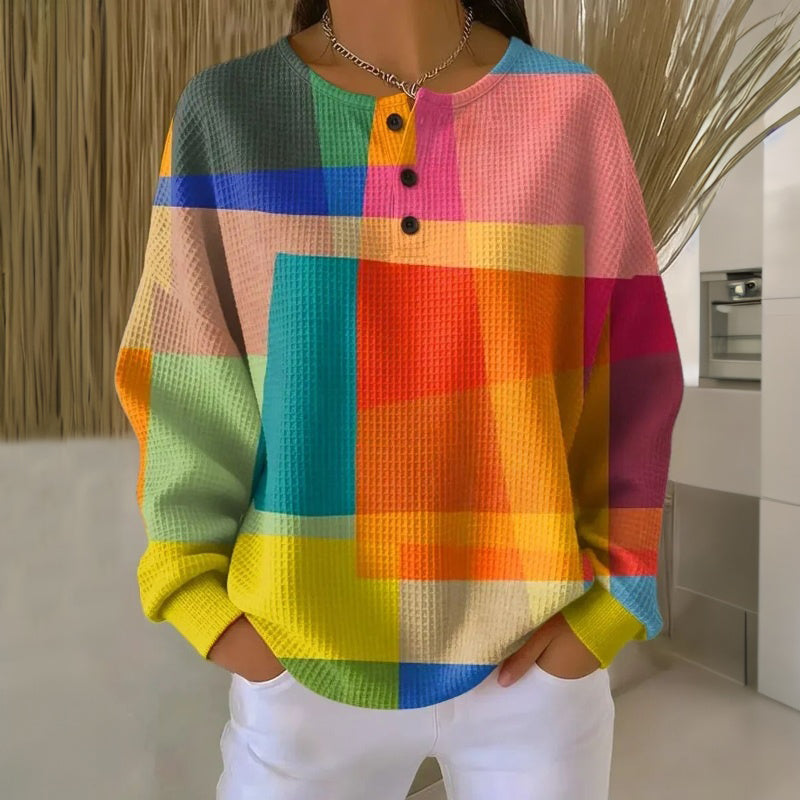Multicolor Men's Vintage Sweatshirt with Button Placket & Relaxed Fit