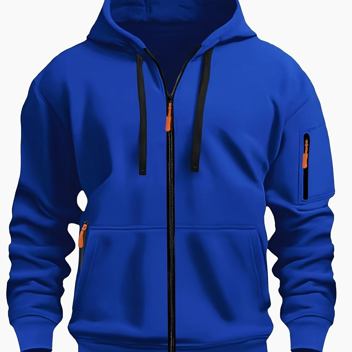 Royal Blue Men's Hooded Jacket with Zip-Up Front & Multi-Pocket Design