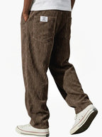 Brown Men's Relaxed Corduroy Pants with Adjustable Drawstring Waist & Back Pockets