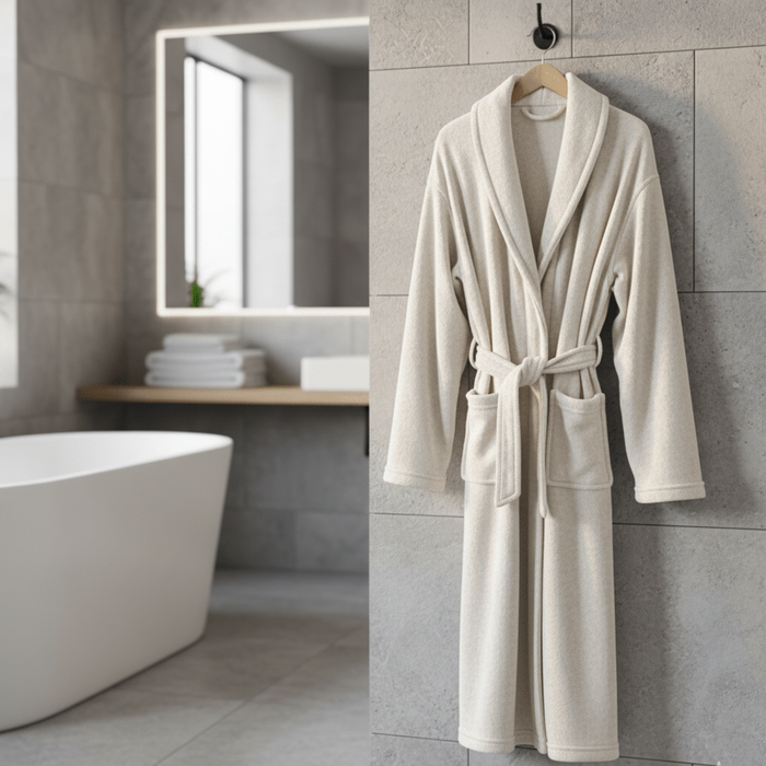 White Women's Coral Fleece Bathrobe with Belted Wrap & Side Pockets