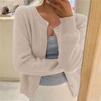 Women's Crew Neck Knit Cardigan with Button Front & Long Sleeves — Elise
