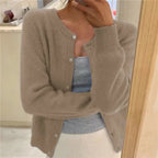 Women's Crew Neck Knit Cardigan with Button Front & Long Sleeves — Elise
