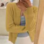 Women's Crew Neck Knit Cardigan with Button Front & Long Sleeves — Elise