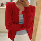 Women's Crew Neck Knit Cardigan with Button Front & Long Sleeves — Elise