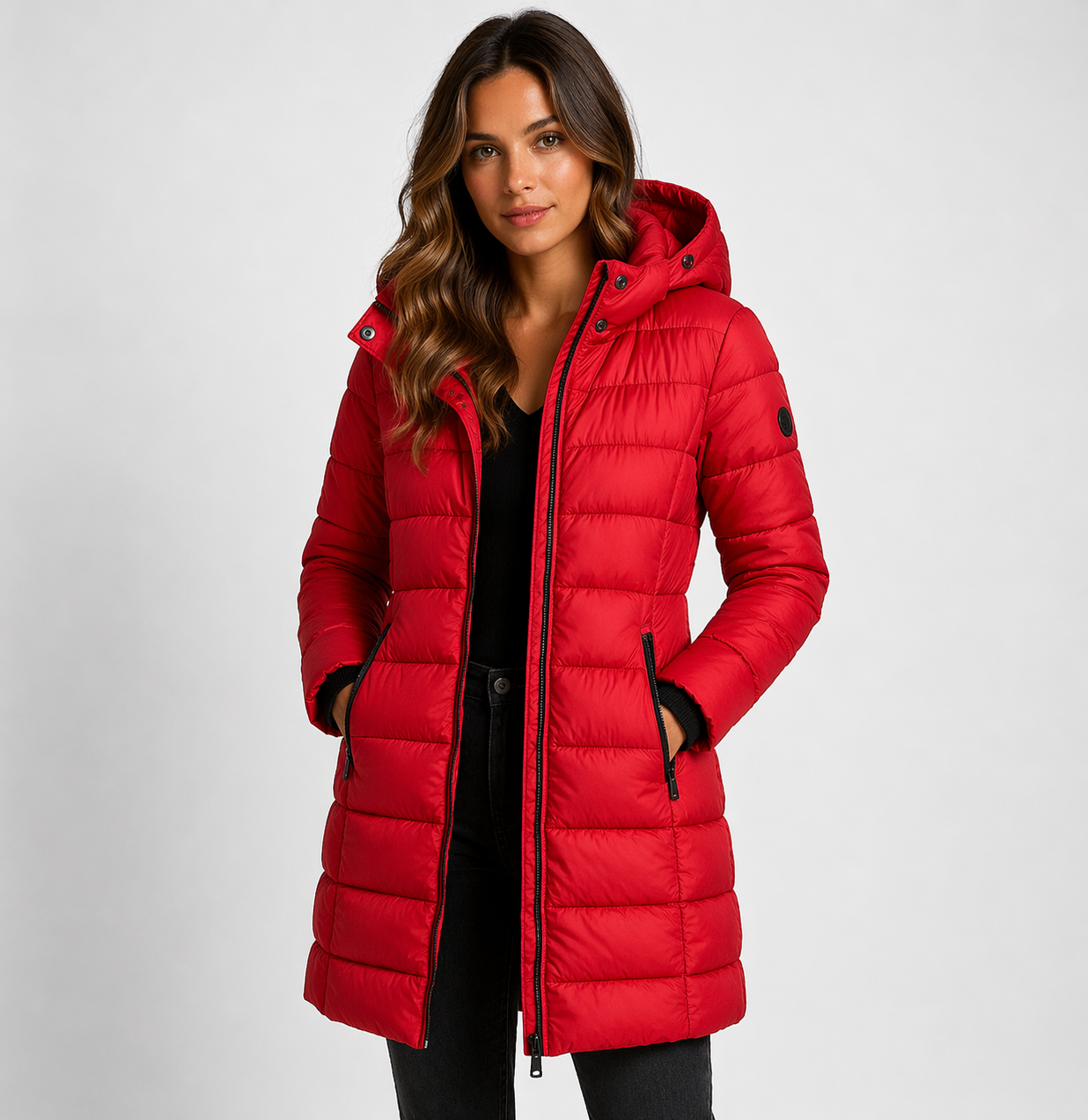 Women's Hooded Puffer Jacket with Zip Front & Side Pockets — Eilidh