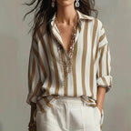 Women's Elegant Striped Blouse with Long Sleeves & Relaxed Fit — Adelaide