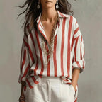 Women's Elegant Striped Blouse with Long Sleeves & Relaxed Fit — Adelaide