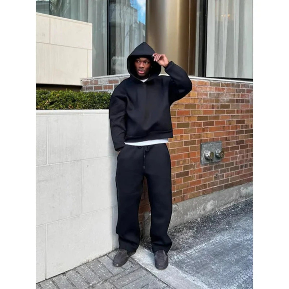 Men's Oversized Tracksuit with Drawstring Hood & Ribbed Cuffs