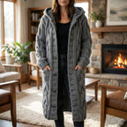 Women's Hooded Cardigan with Cable-Knit Texture & Button-Front Closure