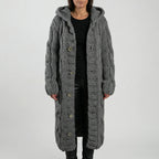 Women's Hooded Cardigan with Cable-Knit Texture & Button-Front Closure