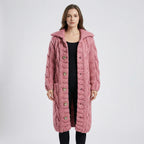 Light Pink Women's Hooded Cardigan with Cable-Knit Texture & Button-Front Closure