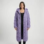 Purple Women's Hooded Cardigan with Cable-Knit Texture & Button-Front Closure