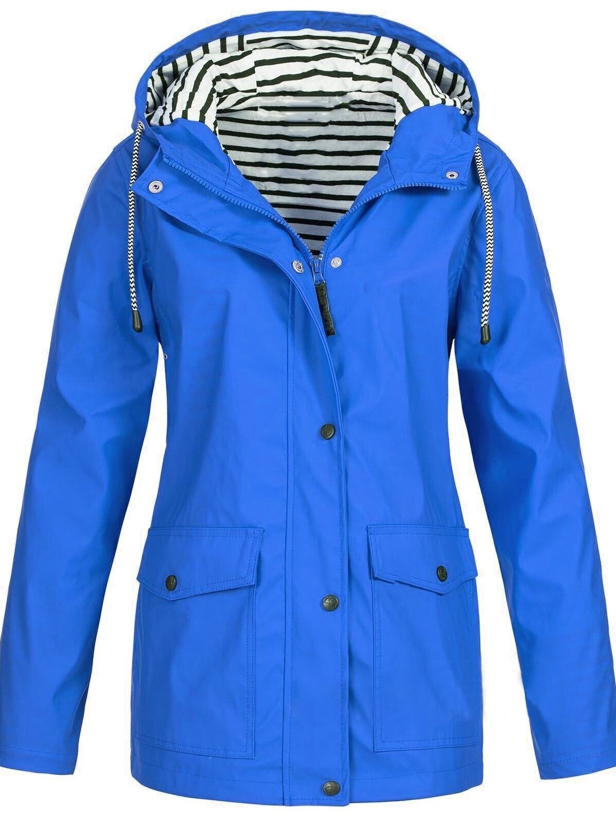 Light Blue Women's Rain Jacket With Hood — Catherine Lightweight Waterproof Zip-Up