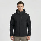 Light Gray Men's Hooded Waterproof Rain Jacket — Elle Nylon Zip-Pocket Adjustable Cuffs