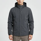 Dark Gray Gray Men's Hooded Waterproof Rain Jacket — Elle Nylon Zip-Pocket Adjustable Cuffs