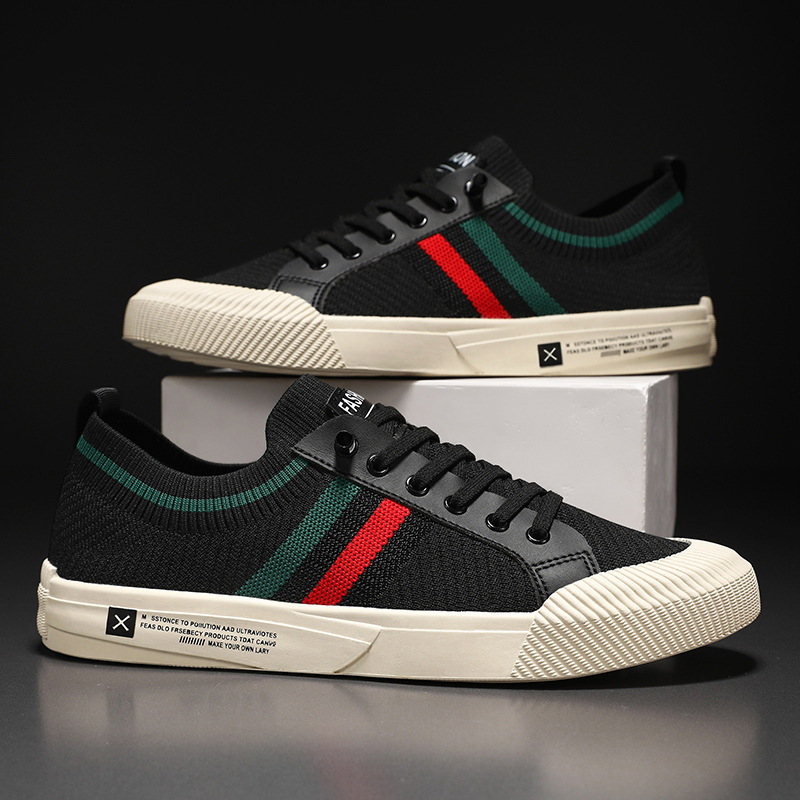 Men's Striped Canvas Sneakers — Griffin Lace-Up Low-Top Casual
