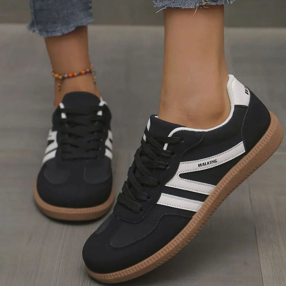 Black Women's Orthopedic Sneakers with Wide Toe Box & Lace-Up Design