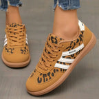 Leopard Print Women's Orthopedic Sneakers with Wide Toe Box & Lace-Up Design