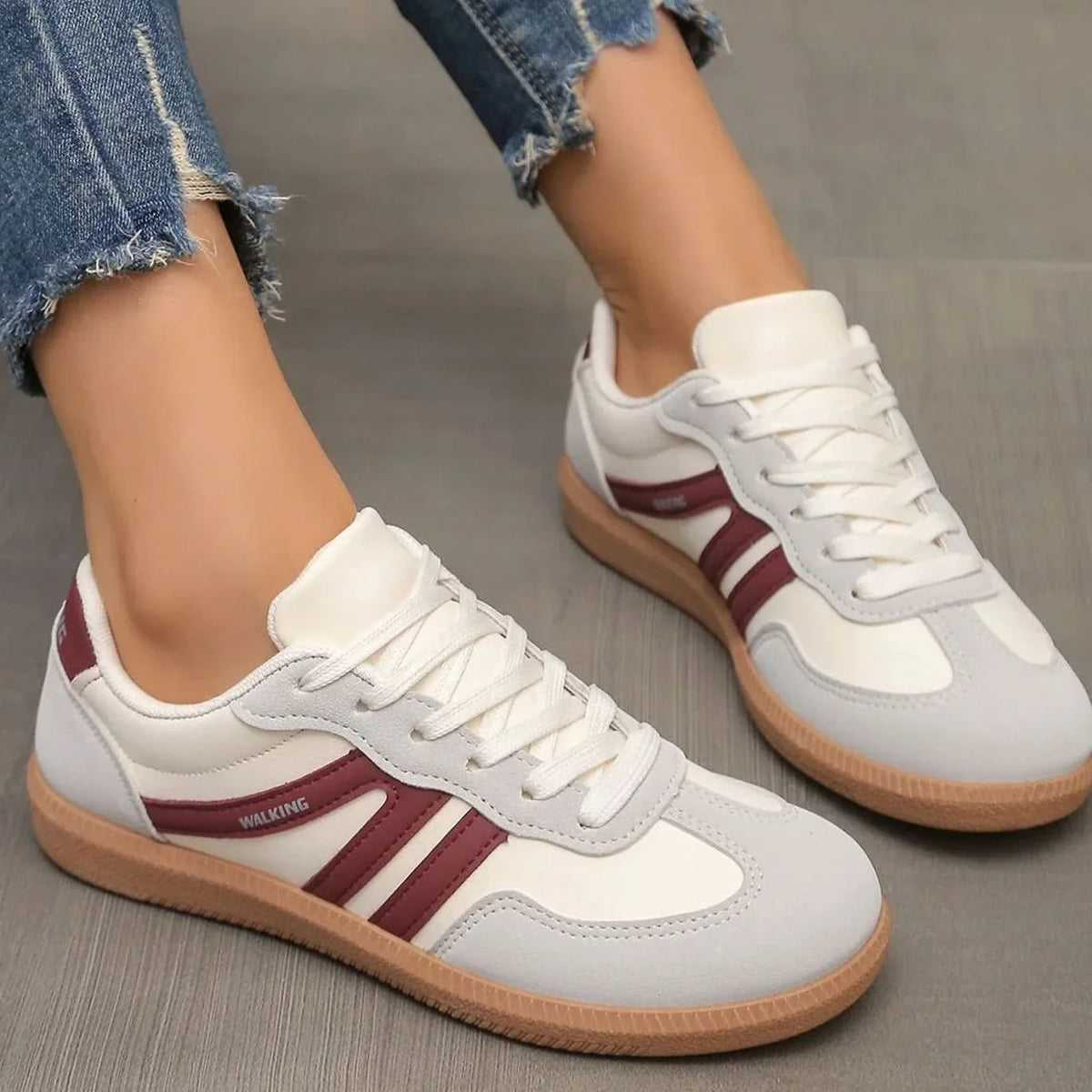 Burgundy Women's Orthopedic Sneakers with Wide Toe Box & Lace-Up Design