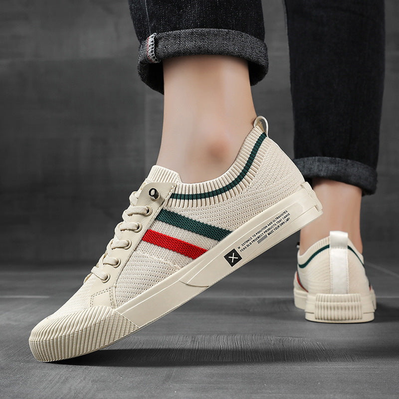 Men's Striped Canvas Sneakers — Griffin Lace-Up Low-Top Casual