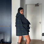 Women's Oversized Plaid Jacket with Hooded Cotton Twill & Drawstring Waist — Joanna