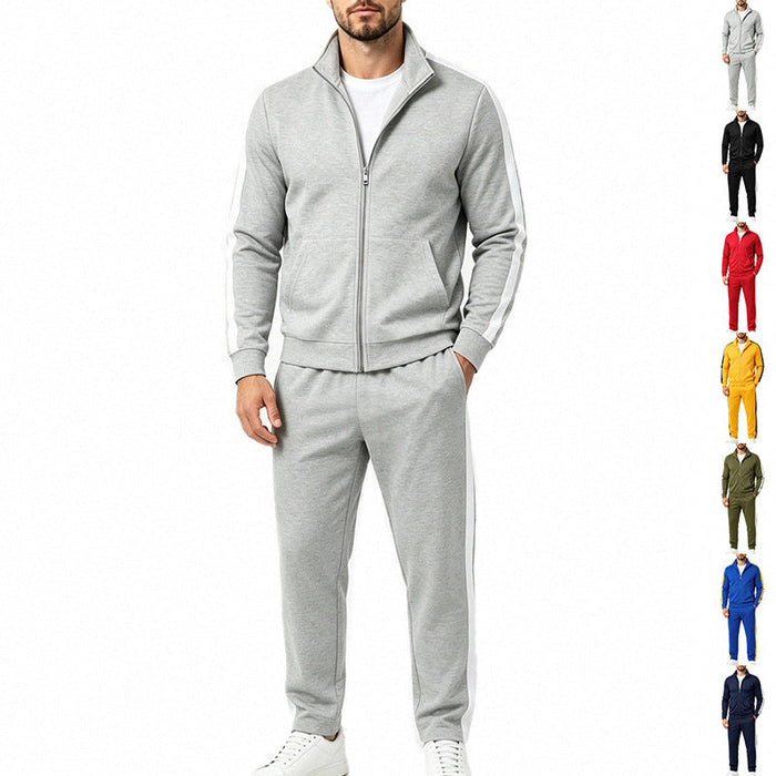Light Gray Men's Tracksuit Set with Zip-Up Jacket & Relaxed Jogger Pants