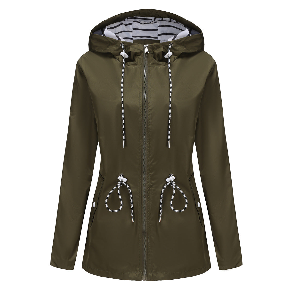 Green Women's Rain Jacket With Hood — Scarlett Everyday Waterproof Parka