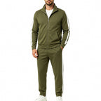 Olive Green Men's Tracksuit Set with Zip-Up Jacket & Relaxed Jogger Pants