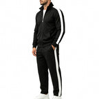 Black Men's Tracksuit Set with Zip-Up Jacket & Relaxed Jogger Pants