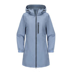 Light Blue Blue Women's Raincoat With Hood — Alexa Lightweight Waterproof Longline
