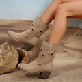 Off-White Women's Star-Cutout Western Boots — Helena Everyday Block-Heel Mid-Calf