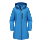 Dark Blue Women's Raincoat With Hood — Alexa Lightweight Waterproof Longline