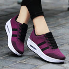 Purple Women's Mesh Sneakers with Lace-Up Closure & Air Cushion Sole
