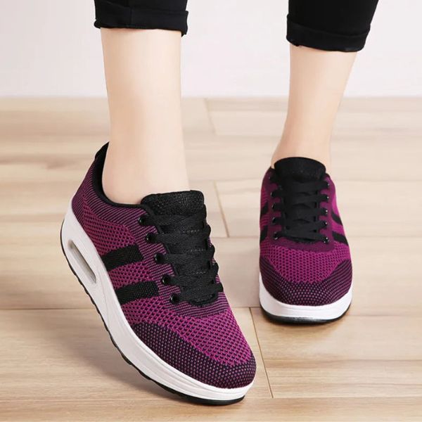 Women's Mesh Sneakers with Lace-Up Closure & Air Cushion Sole