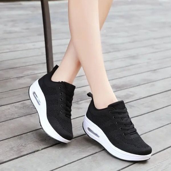 Women's Mesh Sneakers with Lace-Up Closure & Air Cushion Sole