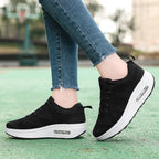 Black Women's Mesh Sneakers with Lace-Up Closure & Air Cushion Sole