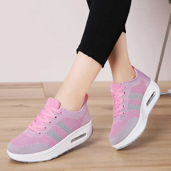 Women's Mesh Sneakers with Lace-Up Closure & Air Cushion Sole